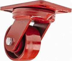 Hamilton - 4" Diam x 2" Wide x 5-5/8" OAH Top Plate Mount Swivel Caster - Steel, 1,000 Lb Capacity, Sealed Precision Ball Bearing, 4-1/2 x 6-1/2" Plate - Eagle Tool & Supply