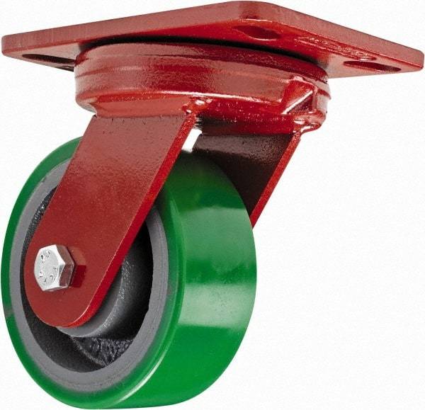 Hamilton - 4" Diam x 2" Wide x 5-5/8" OAH Top Plate Mount Swivel Caster - Polyurethane, 750 Lb Capacity, Sealed Precision Ball Bearing, 4-1/2 x 6-1/2" Plate - Eagle Tool & Supply