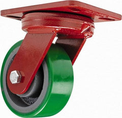 Hamilton - 4" Diam x 2" Wide x 5-5/8" OAH Top Plate Mount Swivel Caster - Polyurethane, 750 Lb Capacity, Sealed Precision Ball Bearing, 4-1/2 x 6-1/2" Plate - Eagle Tool & Supply