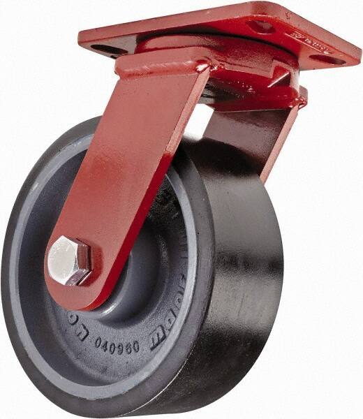 Hamilton - 8" Diam x 3" Wide x 10-1/4" OAH Top Plate Mount Swivel Caster - Polyurethane, 3,200 Lb Capacity, Sealed Precision Ball Bearing, 4-1/2 x 6-1/2" Plate - Eagle Tool & Supply