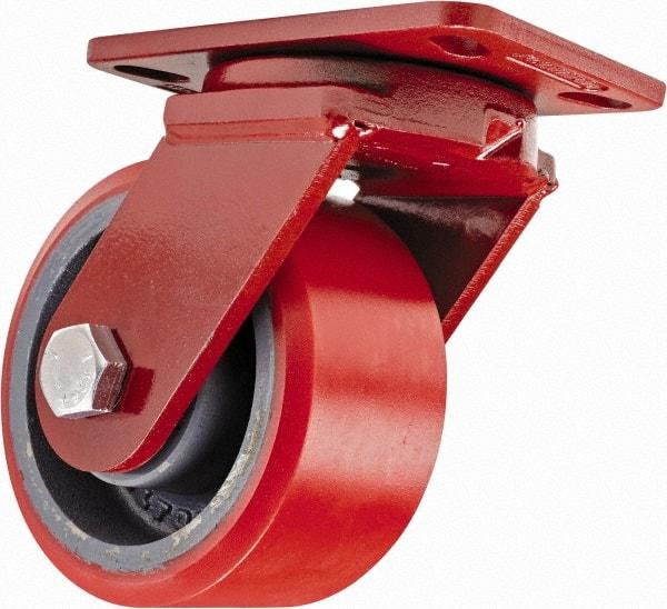 Hamilton - 6" Diam x 3" Wide x 7-1/2" OAH Top Plate Mount Swivel Caster - Polyurethane, 2,600 Lb Capacity, Sealed Precision Ball Bearing, 4-1/2 x 6-1/2" Plate - Eagle Tool & Supply