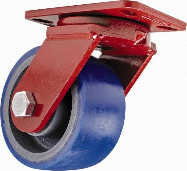 Hamilton - 6" Diam x 3" Wide x 7-1/2" OAH Top Plate Mount Swivel Caster - Polyurethane, 1,800 Lb Capacity, Sealed Precision Ball Bearing, 4-1/2 x 6-1/2" Plate - Eagle Tool & Supply