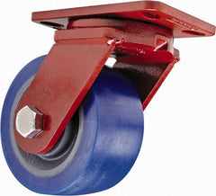 Hamilton - 8" Diam x 3" Wide x 10-1/4" OAH Top Plate Mount Swivel Caster - Polyurethane, 2,700 Lb Capacity, Sealed Precision Ball Bearing, 4-1/2 x 6-1/2" Plate - Eagle Tool & Supply