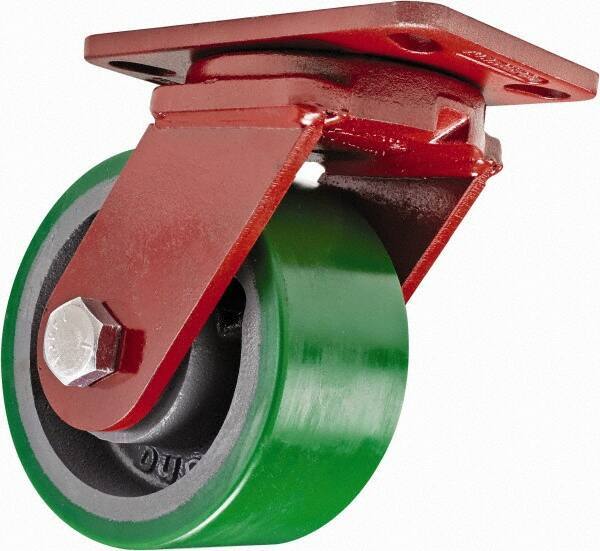 Hamilton - 6" Diam x 3" Wide x 7-1/2" OAH Top Plate Mount Swivel Caster - Polyurethane, 2,200 Lb Capacity, Sealed Precision Ball Bearing, 4-1/2 x 6-1/2" Plate - Eagle Tool & Supply
