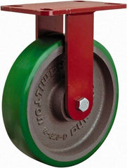 Hamilton - 8" Diam x 2" Wide x 9-1/2" OAH Top Plate Mount Rigid Caster - Polyurethane, 1,500 Lb Capacity, Sealed Precision Ball Bearing, 4 x 4-1/2" Plate - Eagle Tool & Supply