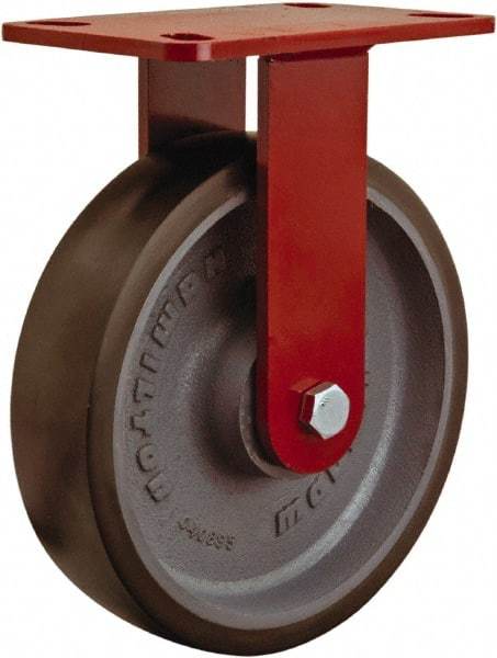 Hamilton - 8" Diam x 2" Wide x 9-1/2" OAH Top Plate Mount Rigid Caster - Steel, 1,500 Lb Capacity, Sealed Precision Ball Bearing, 4 x 4-1/2" Plate - Eagle Tool & Supply