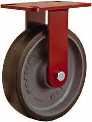 Hamilton - 8" Diam x 2" Wide x 9-1/2" OAH Top Plate Mount Rigid Caster - Steel, 1,500 Lb Capacity, Sealed Precision Ball Bearing, 4 x 4-1/2" Plate - Eagle Tool & Supply