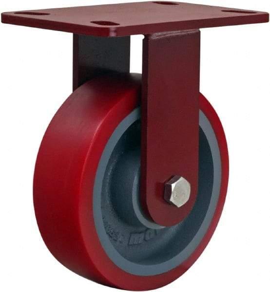 Hamilton - 6" Diam x 2" Wide x 7-1/2" OAH Top Plate Mount Rigid Caster - Polyurethane, 1,400 Lb Capacity, Sealed Precision Ball Bearing, 4 x 4-1/2" Plate - Eagle Tool & Supply