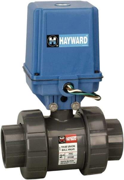 Hayward - 3/4" Pipe, 250 psi WOG Rating, PVC Electric Actuated Ball Valve - EPDM Seal, Full Port, 250 WSP Rating - Eagle Tool & Supply