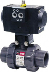 Hayward - 3/4" Pipe, 250 psi WOG Rating, PVC Pneumatic Double Acting Actuated Ball Valve - EPDM Seal, Full Port, 250 WSP Rating - Eagle Tool & Supply