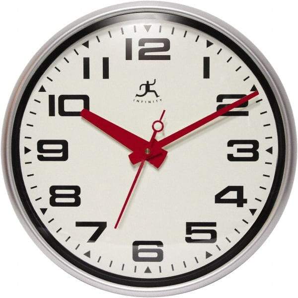 Infinity Insttruments - 13-1/2 Inch Diameter, Off White Face, Dial Wall Clock - Analog Display, Silver Case, Runs on AA Battery - Eagle Tool & Supply