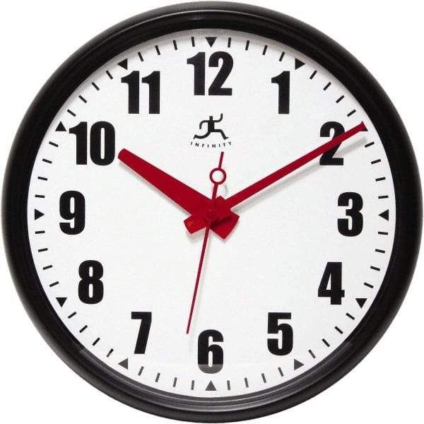 Infinity Insttruments - 13-1/2 Inch Diameter, White Face, Dial Wall Clock - Analog Display, Black Case, Runs on AA Battery - Eagle Tool & Supply