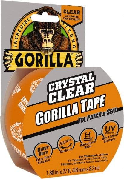 Gorilla Tape - 1-7/8" x 18 Yds Clear Duct Tape - 7 mil, Acrylic Adhesive, Ethylene Copolymer Backing, -4°F to 140°F - Eagle Tool & Supply