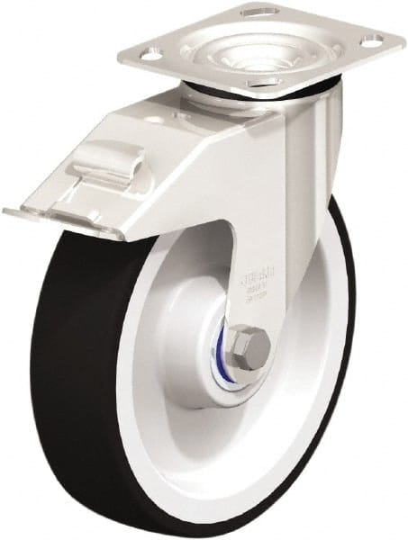 Swivel Top Plate Caster: Polyurethane, 8″ Wheel Dia, 2″ Wheel Width, 660 lb Capacity, 9-1/4″ OAH Polyurethane, 660 Lb Capacity, Ball Bearing, 4 x 4-1/2″ Plate