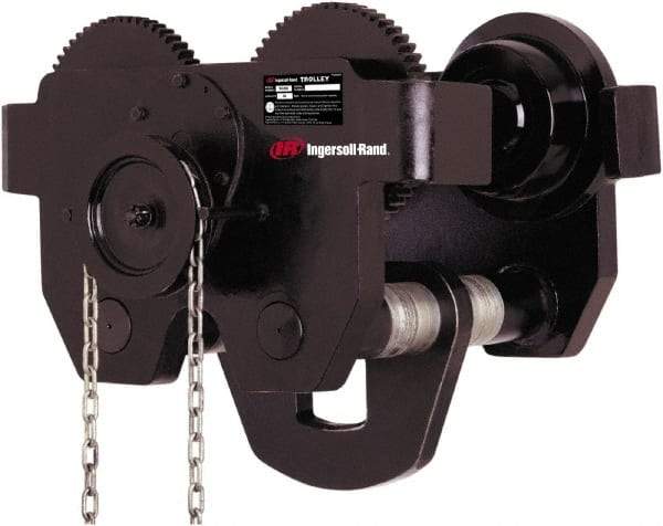 Ingersoll-Rand - 10 Ton Capacity Geared Ball Bearing Trolley - 7" to 13" Flange Width, 5.9" Wheel Diam, 10" to 24" I-Beam, 83" Min Radius - Eagle Tool & Supply