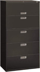 Hon - 36" Wide x 67" High x 19-1/4" Deep, 5 Drawer Roll-Out, Roll-Out Posting - Steel, Charcoal - Eagle Tool & Supply