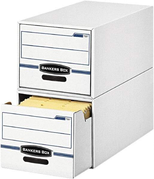 BANKERS BOX - 1 Compartment, 12 Inch Wide x 23 Inch Deep x 10 Inch High, File Storage Box - Corrugated, White and Blue - Eagle Tool & Supply