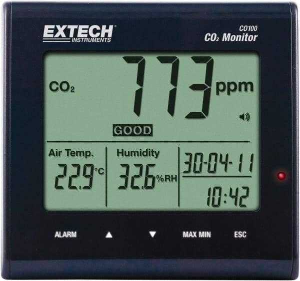 Extech - 23 to 122°F, 0 to 99.9% Humidity Range, Air Quality Monitor - Eagle Tool & Supply