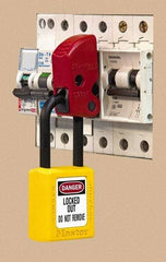 Master Lock - 0.697 Wide, PBT + PC Thermoplastic Universal Miniature Circuit Breaker - 2.073" Lockout Length, 1.181" Lockout Thickness, 0.697" Lockout Width, 1 Padlock, 1 Circuit - Eagle Tool & Supply