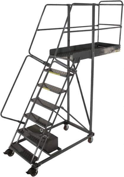 Ballymore - 102" 6 Step Configurable Cantilever Ladder - Rolling Work Platform, 300 Lb Capacity, 60" Platform Height, 32" Base Width x 67" Base Depth, Perforated Tread - Eagle Tool & Supply