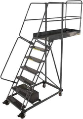 Ballymore - 112" 7 Step Configurable Cantilever Ladder - Rolling Work Platform, 300 Lb Capacity, 70" Platform Height, 32" Base Width x 66" Base Depth, Perforated Tread - Eagle Tool & Supply