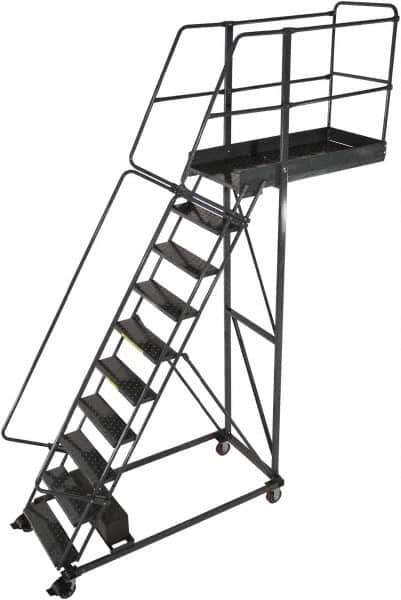 Ballymore - 142" 10 Step Cantilever Ladder - Rolling Work Platform, 300 Lb Capacity, 100" Platform Height, 32" Base Width x 71" Base Depth, Perforated Tread - Eagle Tool & Supply