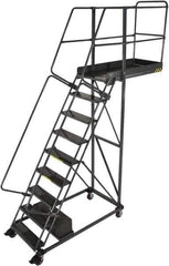 Ballymore - 132" 9 Step Configurable Cantilever Ladder - Rolling Work Platform, 300 Lb Capacity, 90" Platform Height, 32" Base Width x 65" Base Depth, Perforated Tread - Eagle Tool & Supply