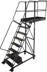 Ballymore - 122" 8 Step Configurable Cantilever Ladder - Rolling Work Platform, 300 Lb Capacity, 80" Platform Height, 32" Base Width x 65" Base Depth, Perforated Tread - Eagle Tool & Supply