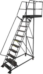 Ballymore - 152" 11 Step Cantilever Ladder - Rolling Work Platform, 300 Lb Capacity, 110" Platform Height, 32" Base Width x 77" Base Depth, Perforated Tread - Eagle Tool & Supply