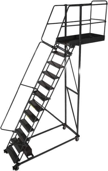 Ballymore - 192" 15 Step Cantilever Ladder - Rolling Work Platform, 300 Lb Capacity, 150" Platform Height, 40" Base Width x 103" Base Depth, Perforated Tread - Eagle Tool & Supply