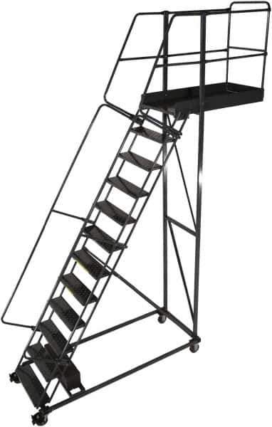 Ballymore - 182" 14 Step Cantilever Ladder - Rolling Work Platform, 300 Lb Capacity, 140" Platform Height, 40" Base Width x 96" Base Depth, Perforated Tread - Eagle Tool & Supply