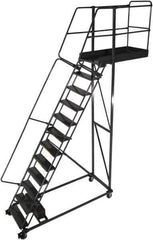 Ballymore - 182" 14 Step Cantilever Ladder - Rolling Work Platform, 300 Lb Capacity, 140" Platform Height, 40" Base Width x 96" Base Depth, Perforated Tread - Eagle Tool & Supply