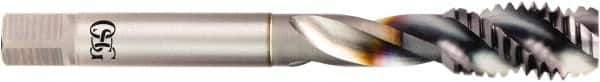 OSG - M12x1.50 Metric Fine 3 Flute 6H Modified Bottoming Spiral Flute Tap - Powdered Metal, TiCN Finish, 100mm OAL, Right Hand Flute, Right Hand Thread, D6, Series 16500 - Eagle Tool & Supply