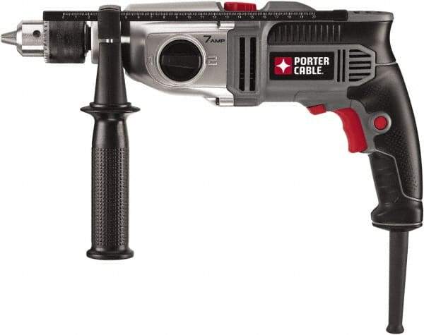 Porter-Cable - 120 Volt 1/2" Keyed Chuck Electric Hammer Drill - 0 to 52,700 BPM, 0 to 1,100 & 0 to 3,100 RPM, Reversible, Mid-Handle - Eagle Tool & Supply