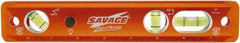 SAVAGE by SWANSON - Magnetic 9" Long 3 Vial Torpedo Level - Aluminum, Orange - Eagle Tool & Supply