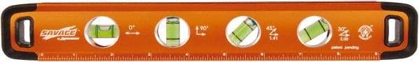 SAVAGE by SWANSON - Magnetic 11" Long 4 Vial Torpedo Level - Aluminum, Orange - Eagle Tool & Supply