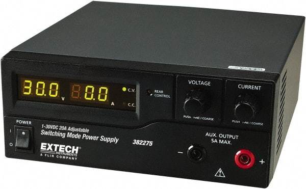 Extech - 600 Watt, 20 Amp, 30 VDC Output, Benchtop Power Supply - 1 Output, 7.9 Inch Wide x 8-1/2 Inch Deep x 3-1/2 Inch High, LED Display - Eagle Tool & Supply