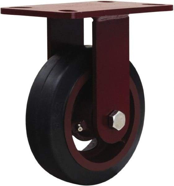 Hamilton - 6" Diam x 2" Wide x 7-3/4" OAH Top Plate Mount Rigid Caster - Rubber Mold on Cast Iron, 410 Lb Capacity, Straight Roller Bearing, 4-1/2 x 6-1/2" Plate - Eagle Tool & Supply