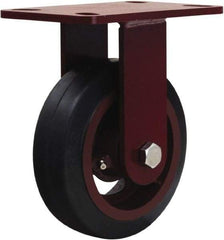 Hamilton - 6" Diam x 2" Wide x 7-3/4" OAH Top Plate Mount Rigid Caster - Rubber Mold on Cast Iron, 410 Lb Capacity, Tapered Roller Bearing, 4-1/2 x 6-1/2" Plate - Eagle Tool & Supply