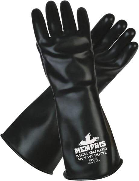 MCR Safety - Size L (9), 14" Long, 25 mil Thick, Butyl Chemical Resistant Gloves - Smooth Finish, Black - Eagle Tool & Supply