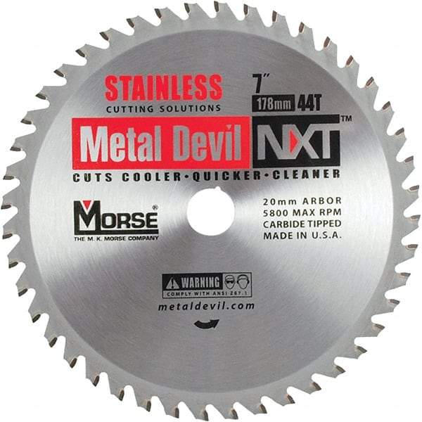 M.K. MORSE - 7" Diam, 20mm Arbor Hole Diam, 44 Tooth Wet & Dry Cut Saw Blade - Carbide-Tipped, Clean Action, Standard Round Arbor - Eagle Tool & Supply