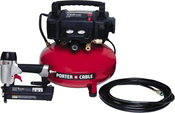 Porter-Cable - 0.80 HP, 2.6 SCFM at 90 psi CFM Pancake Nailer Combo Kit - 6 Gallon Tank, 10 Amp, 150 Max psi, 120V - Eagle Tool & Supply