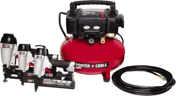 Porter-Cable - 0.80 HP, 2.6 SCFM at 90 psi CFM Pancake Finish/Brad Nailer, Stapler - 6 Gallon Tank, 10 Amp, 150 Max psi, 120V - Eagle Tool & Supply