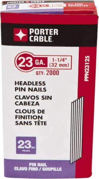 Porter-Cable - 23 Gauge 1-1/4" Long Pin Nails for Power Nailers - Steel, Galvanized Finish, Smooth Shank, Straight Stick Collation, Chisel Point - Eagle Tool & Supply