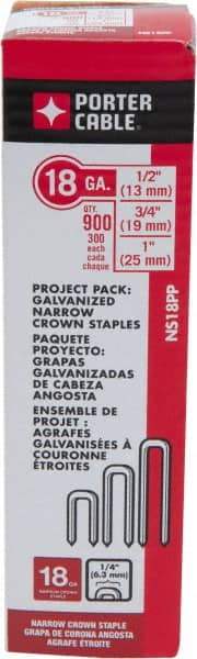 Porter-Cable - 1/2", 3/4, and 1" Long x 1/4" Wide, 18 Gauge Narrow Crown Construction Staple Multi Pack - Steel, Galvanized Finish. 300/size - Eagle Tool & Supply