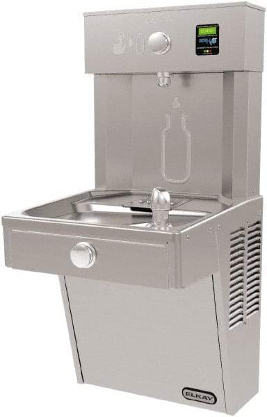 ELKAY - 8 GPH Cooling Capacity Barrier Free Wall Mounted Water Cooler & Fountain - Bottle Filling, 20 to 105 psi, 0.20 hp, Stainless Steel - Eagle Tool & Supply