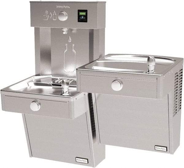 Halsey Taylor - 8 GPH Cooling Capacity Barrier Free Wall Mounted Water Cooler & Fountain - Bottle Filling, 20 to 105 psi, 0.20 hp, Stainless Steel - Eagle Tool & Supply
