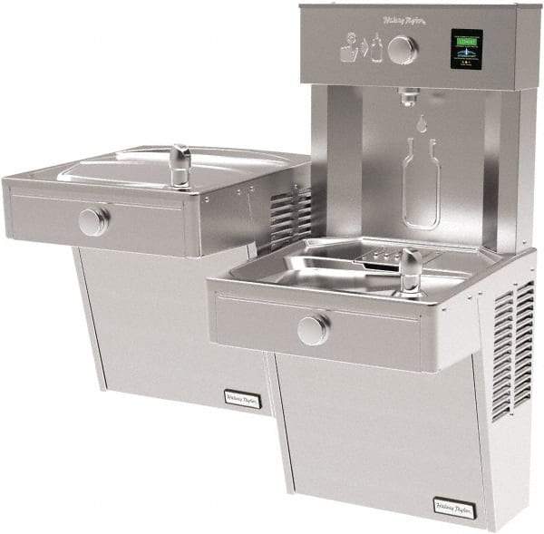Halsey Taylor - 8 GPH Cooling Capacity Barrier Free Wall Mounted Water Cooler & Fountain - Bottle Filling, 20 to 105 psi, 0.20 hp, Stainless Steel - Eagle Tool & Supply