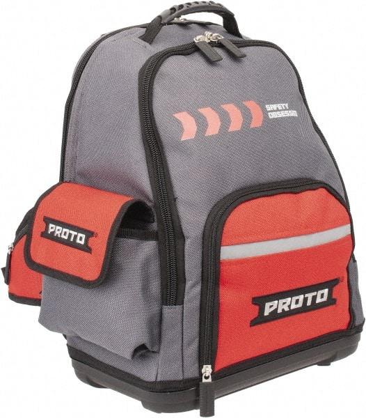 Proto - 22 Pocket Gray & Red Polyester Backpack Tool Bag - 14" Wide x 10" Deep x 18" High - Eagle Tool & Supply