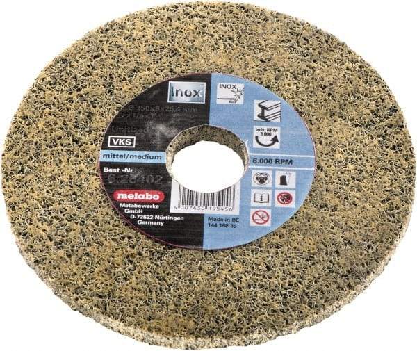 Metabo - 5" Diam, 3/8" Face Width, 7/8" Center Hole, Coarse Grade, Fleece Deburring Wheel - Unitized, Hard Density 3 Grade, 10,000 RPM - Eagle Tool & Supply